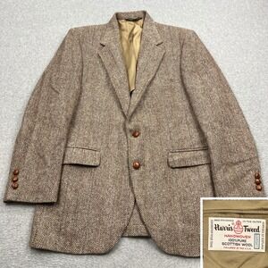 Harris Tweed Blazer Mens 42* Brown Herringbone Woven Scottish 100% Wool Coat USA